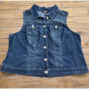 Baccini Womens 18/20W Plus Size Studded Denim Vest Button Front Blue Western